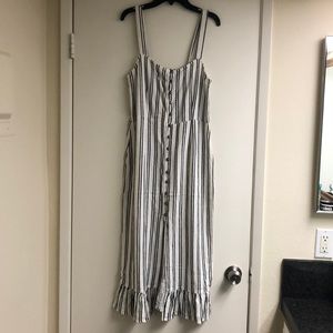 Saltwater Strappy Striped Black White Dress Midi Size M